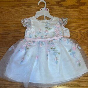 Rare Editions Baby Girls Floral Embroidered Mesh Dress w/Diaper Cover 6-9M